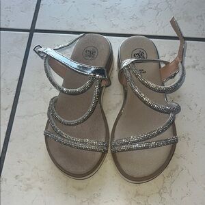 Girls European Silver Strappy Sandals with Rhinestones- Size 31
